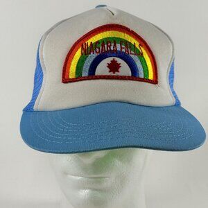 Vintage Niagara Falls Rainbow Trucker Hat Blue White Snapback Mesh